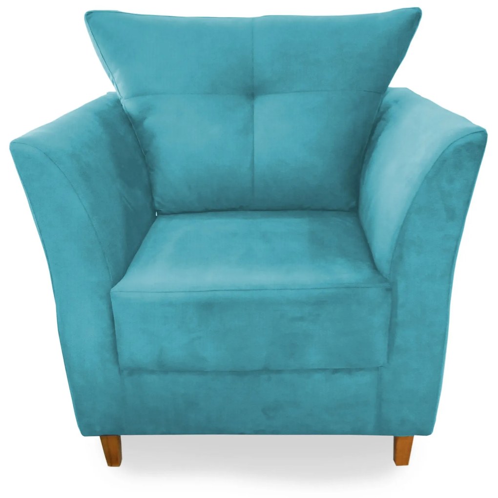 Poltrona Decorativa Isis Pés Madeira Suede Turqueza - Sheep Estofados