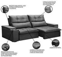 Sofá Retrátil Reclinável 3 Lugares 210cm Moritz F05 Veludo Grafite - M