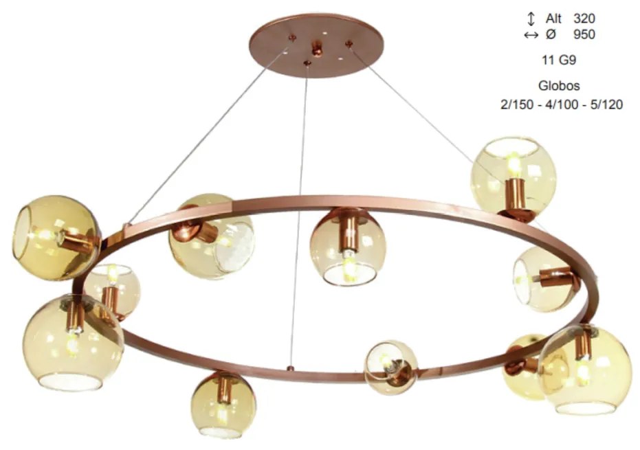 Pendente Solênio Redondo Ø95X32Cm Globo Aberto Ø10Cm / Ø12Cm / Ø15Cm 1... (DOURADO FOSCO, FOSCO (Branco))