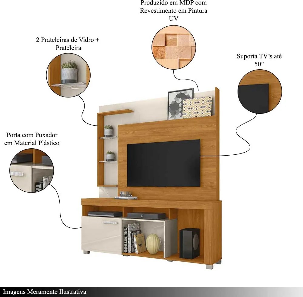 Home Theater Dedalo Prateleira em Vidro MDP até 50 Cinamomo/OffWhite G97 - Gran Belo