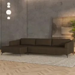 Sofá 4 Lugares 286cm Com Chaise Esquerdo Eko Couro Capuccino Z55 - Mpo