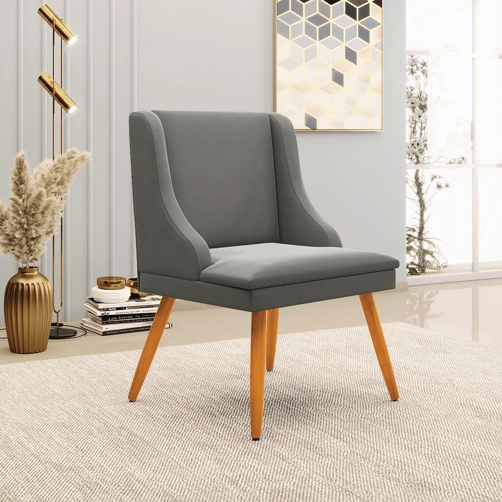 Kit 10 Cadeiras de Jantar Liz Suede Pes Palito Castanho D03 - D'Rossi - Grafite