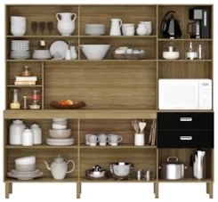 Armário de Cozinha Compacta 222cm Intensa Z06 Freijó/Nero - Mpozenato