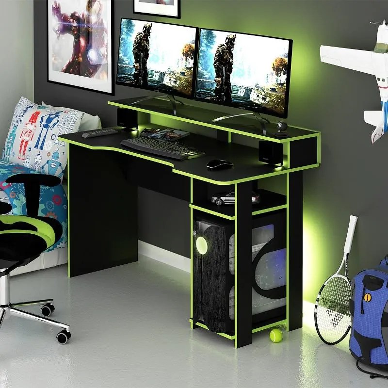 Mesa Gamer Escrivaninha Tecno nicho Preto Verde
