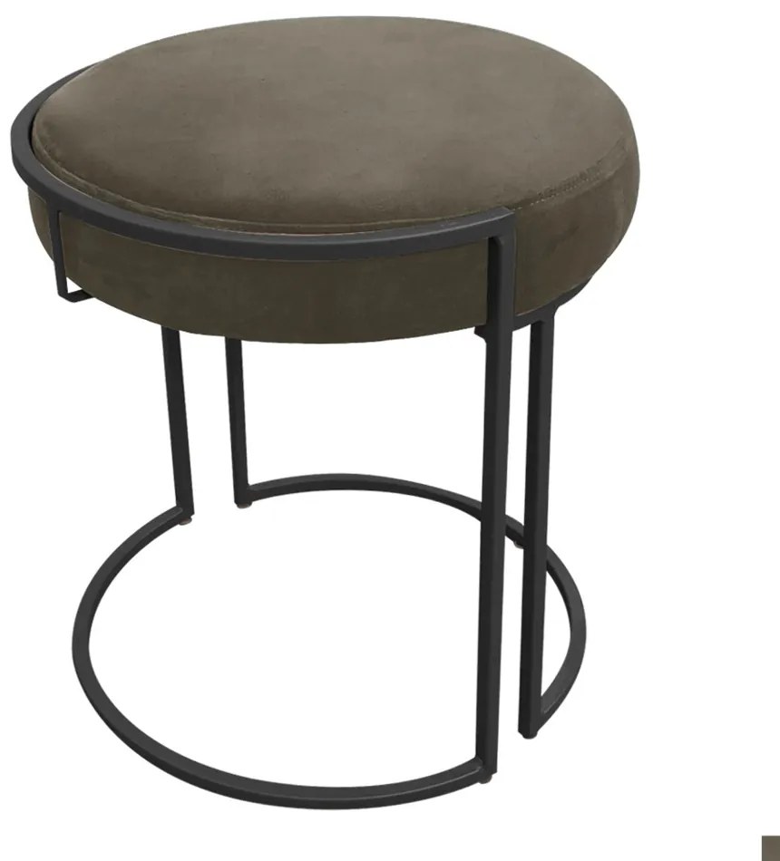 Puff Redondo Base Industrial Preto Kit 2 Love Suede - Marrom Rato