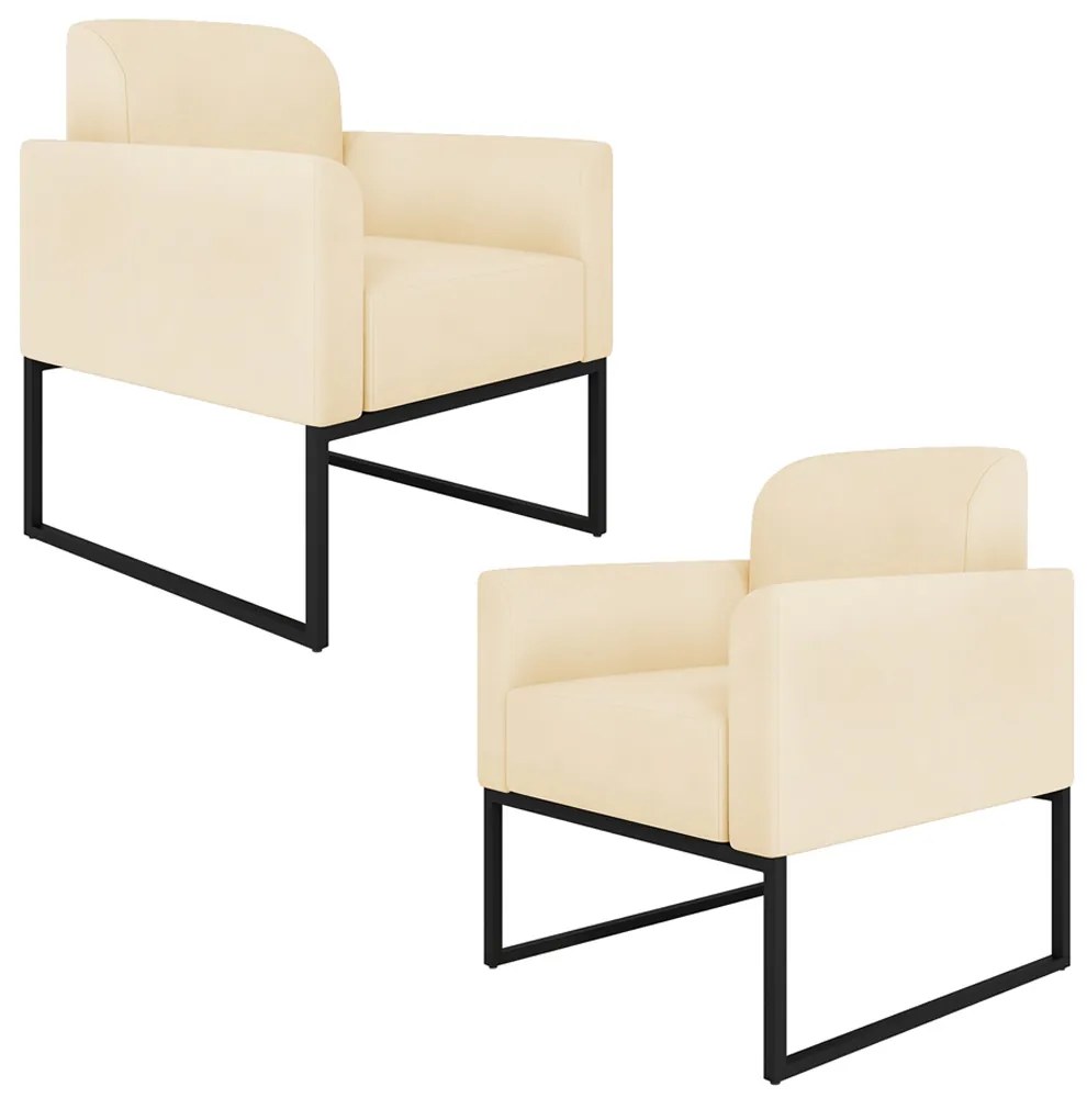 Kit 2 Poltronas Decorativas Isabella Base Industrial Suede Bege/Preto G19