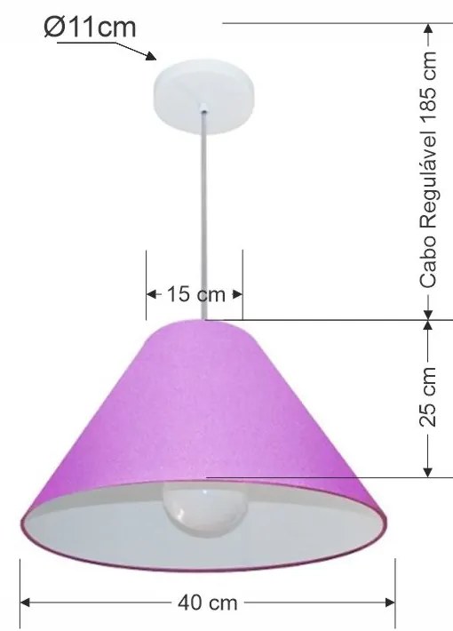 Lustre Pendente Cone Md-4078 Cúpula em Tecido 25/40x15cm Lilás - Bivolt