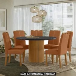 Mesa de Jantar Redonda 135cm 6 Lugares Flex Zuni Ypê/Preto N02 - Mpoze