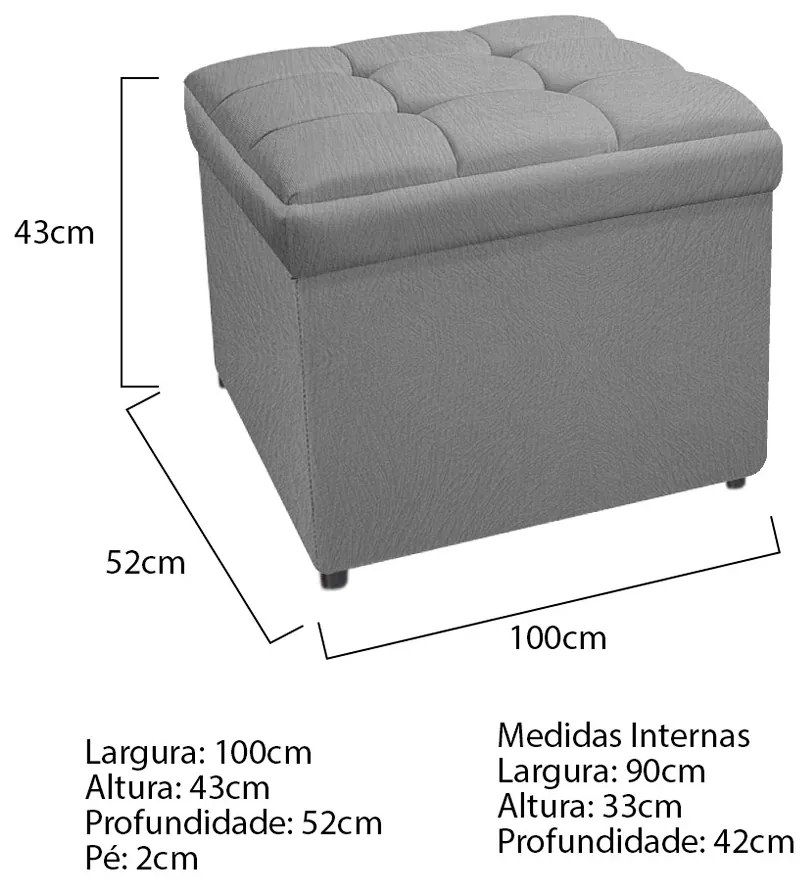 Calçadeira Copenhague 100 cm Solteiro Suede Cinza - ADJ Decor