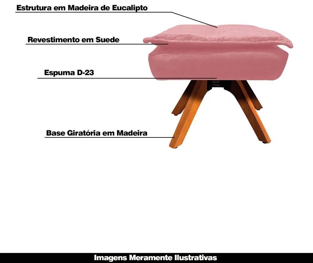Kit 2 Puff's Decorativos Base Giratória em Madeira Charger Suede Rosê G19 - Gran Belo