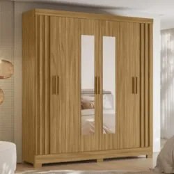 Guarda Roupa Casal 195cm Espelho Ripado Arlon Z17 Freijó - Mpozenato