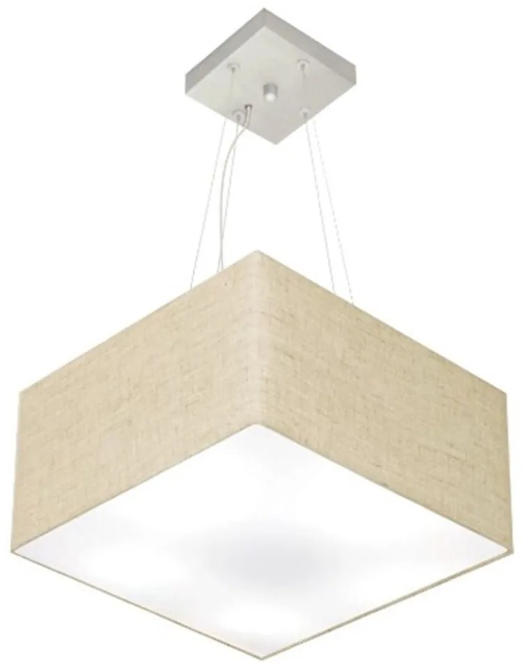 Lustre Pendente Quadrado Md-4041 Cúpula em Tecido 21/35x35cm Rustico Bege - Bivolt