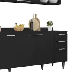 Armário de Cozinha CP13 e Tampo 178cm Pérola M24 Preto      - Mpozenat