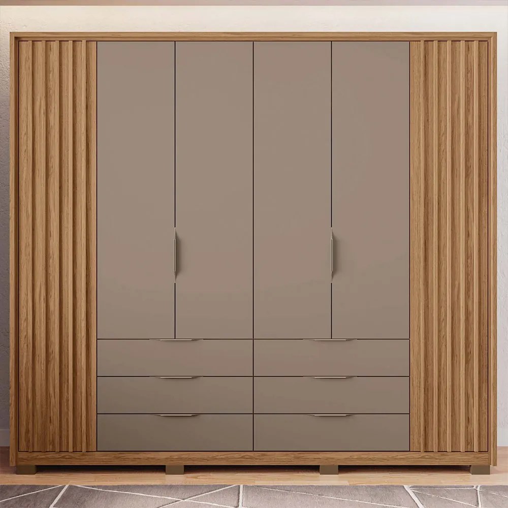 Guarda Roupa Essence Casal Ripado 6 Portas de Bater 6 Gavetas MDP Buriti/Fendi G11 - Gran Belo