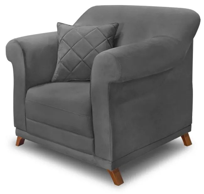 Poltrona Decorativa com 1 Almofada Armstrong Suede Cinza G63 - Gran Belo