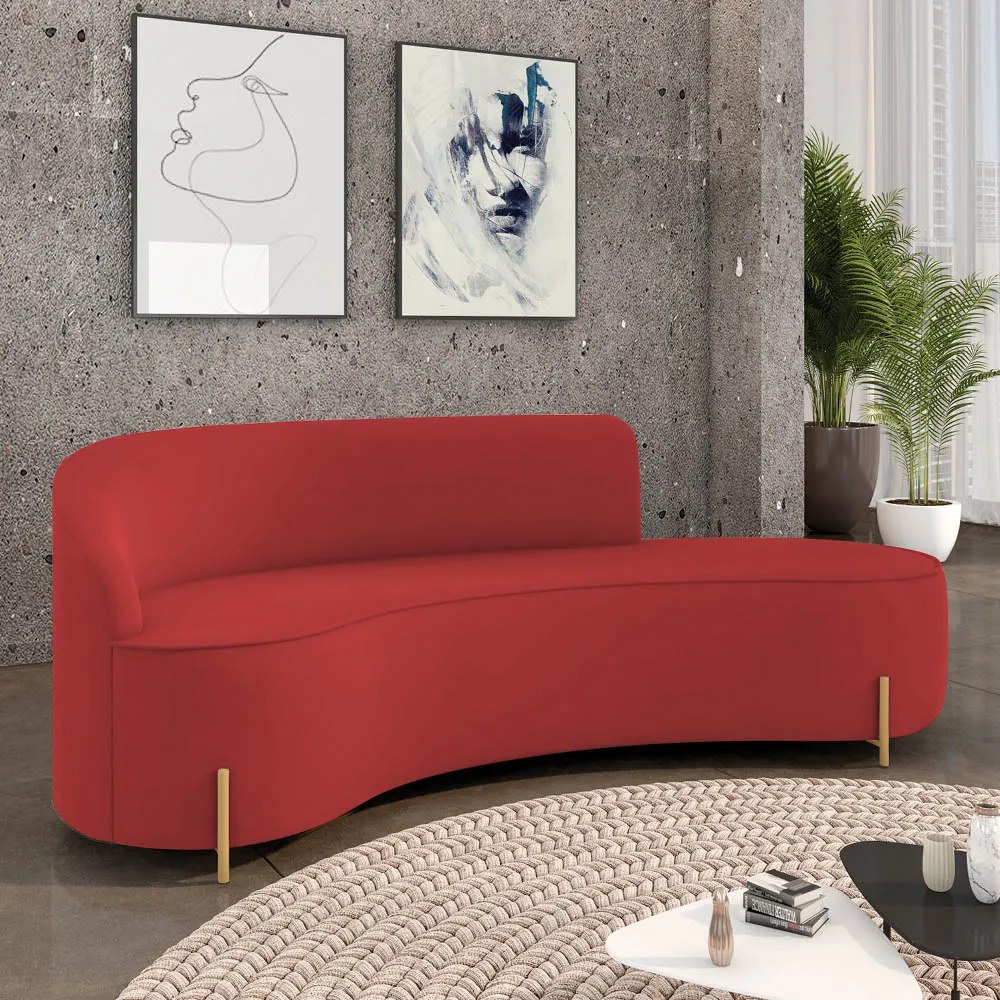 Sofá 4 Lugares Orgânico 220cm Pé Dourado Morgan Veludo D03 - D'Rossi - Marsala