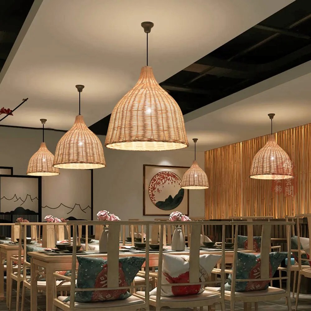 Luminária Pendente  Rattan Luzes Pingente, Sudeste Asiático, Lustre De Vime, Sala De Jantar, Arte De Bambu. - 45CM
