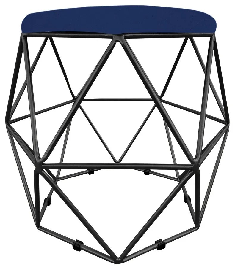 Puff Aramado Hexágono Decorativo Industrial Preto com Suede D03 - D'Rossi - Azul Marinho