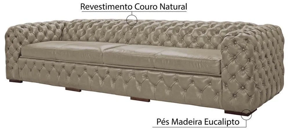Sofá 4 Lugares Astúria 280cm Couro Bege 66 G58 - Gran Belo