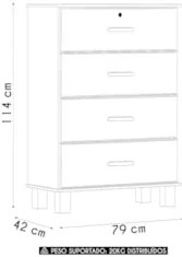 Cômoda Para Quarto 79cm 4 Gavetas Pé Madeira Renzo Imbuia F07 - Mpozen