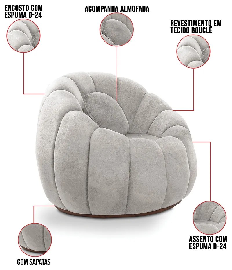 Poltrona Decorativa Orgânica Fixa Cloud Bouclê E03 - D'Rossi - Azul Turquesa