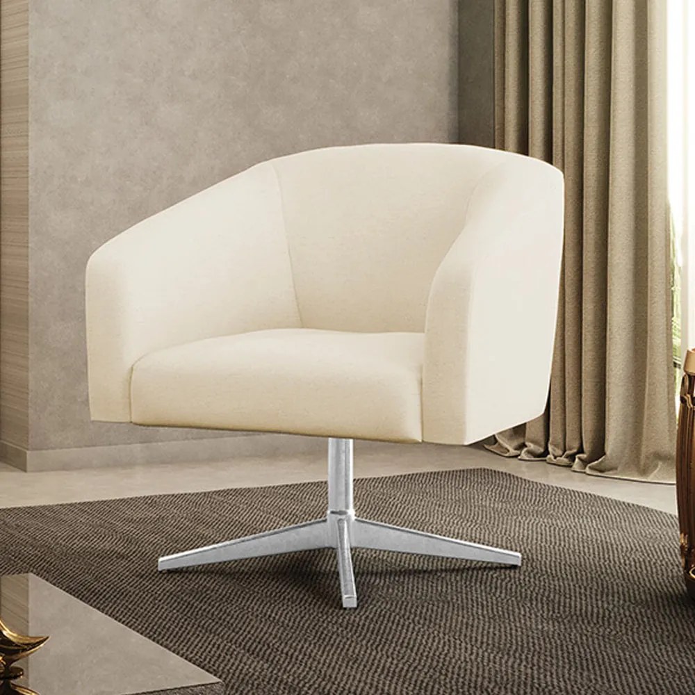 Poltrona Decorativa Giratória Cromada Stella Linho Bege D03 - D'Rossi