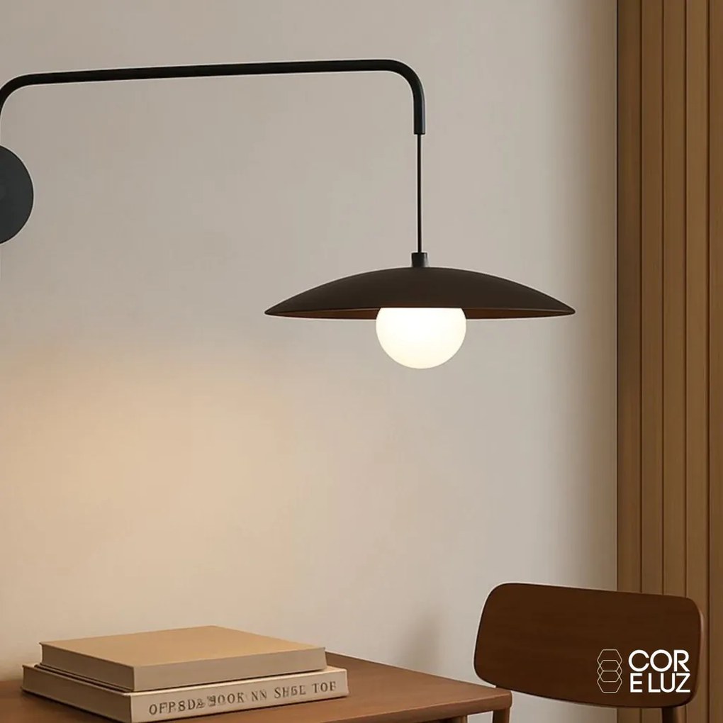 Arandela Zen 40X99,2X43,3Cm 1Xg9 Braço Haste E Cúpula Alumínio E Globo... (PT - Preto Texturizado)