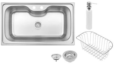 Cuba de Sobrepor Tramontina Morgana Maxi em Aço Inox Acetinado 86 x 50 cm com Válvula Dosador de Sabão e Cesto Aramado