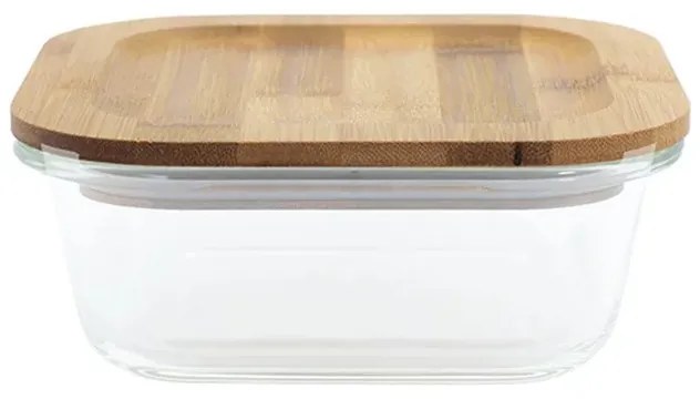 Pote de vidro com tampa de bambu - 800 ml Quadrado achatado
