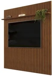 Painel para TV 75 Polegadas Ripado 223x212cm Pratisk D04 Freijó - Mpoz