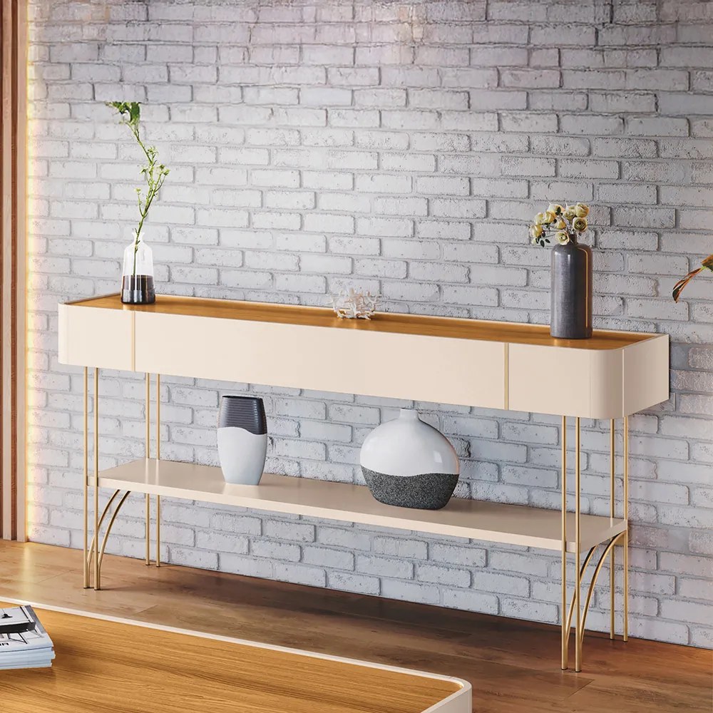 Aparador de Sala com Prateleira Horus Off White/Cinamomo H01 - D'Rossi