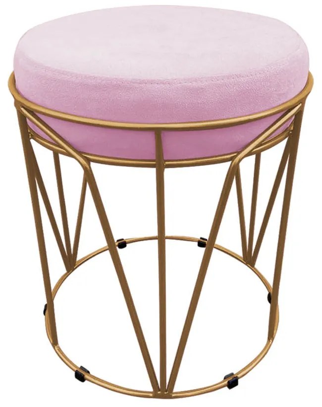 Puff Multiuso com Mesa Babu 2 em 1 Suede Base Dourado D'Rossi - Rosa Bebê