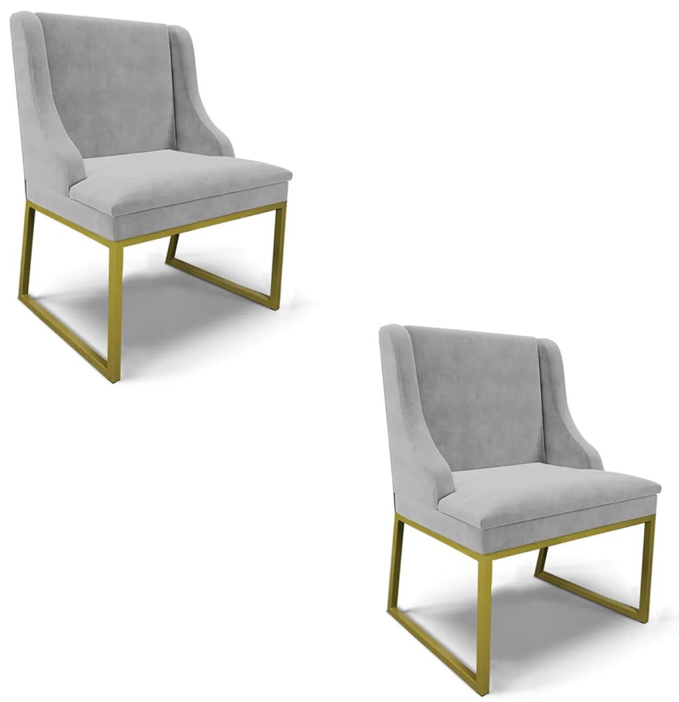 Cadeira Sala de Jantar Industrial Dourado Kit 2 Liz Suede D03 - D'Rossi - Cinza
