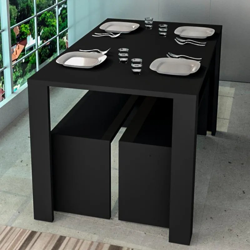 Conjunto Completo Com Mesa De Jantar E 2 Bancos Liv - Preto