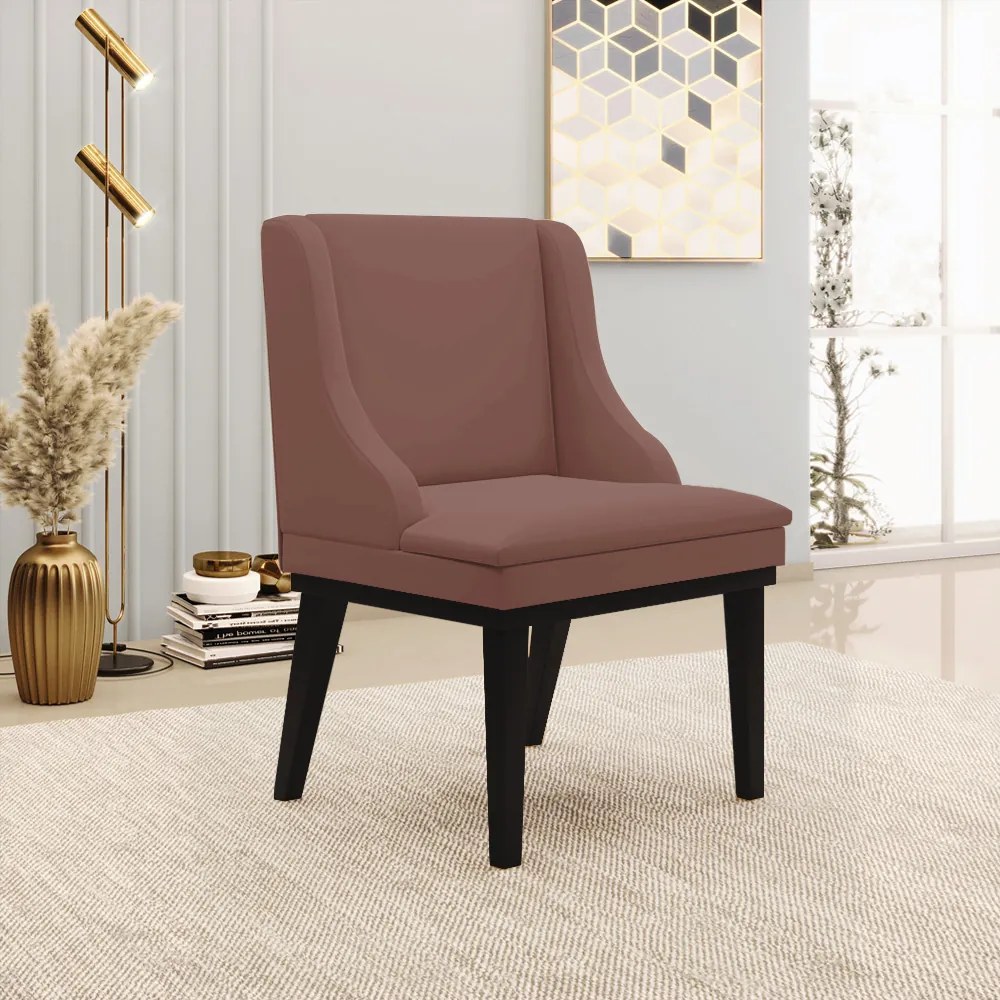 Cadeira de Jantar Liz Veludo Base Fixa Madeira Preto D03 - D'Rossi - Rose