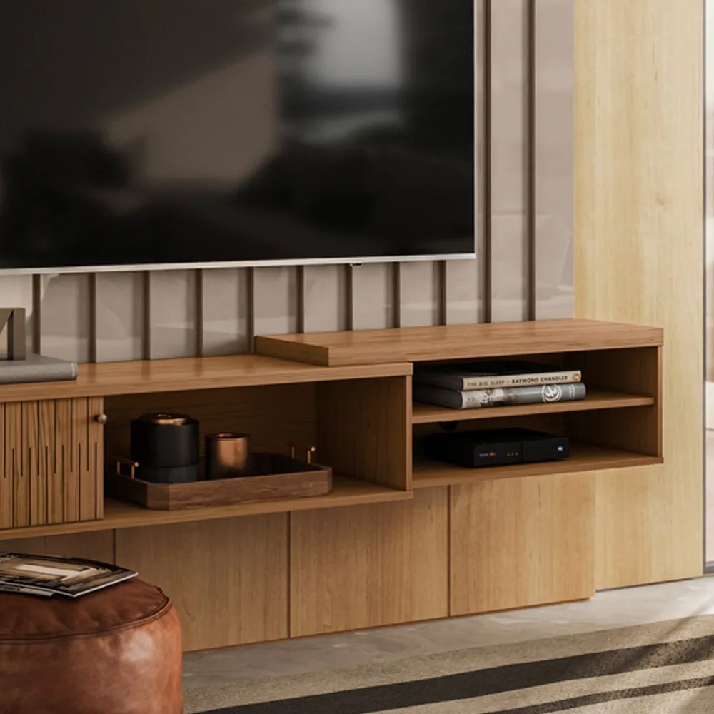 Painel TV 75 Pol 207cm Bancada Suspensa para Sala Elvano Fendi/Naturale M20 - D'Rossi
