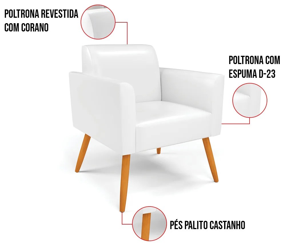 Poltrona Pés Palito Castanho Marisa Corano - Branco