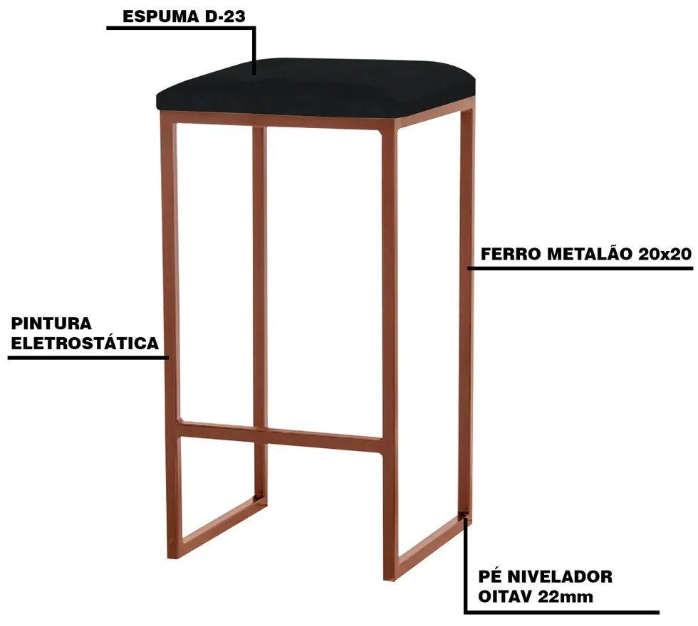 Banqueta Decorativa Billie Base Bronze Suede Preto G41 - Gran Belo