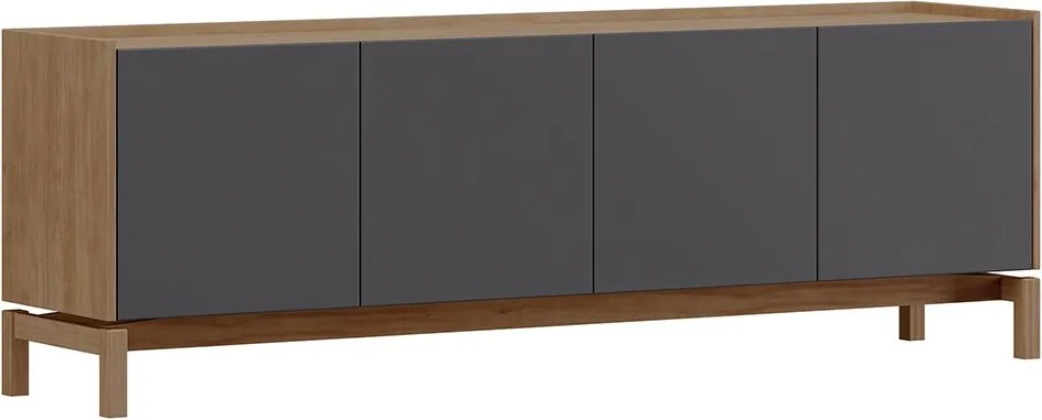 Rack Bancada Madeira Maciça 2 portas Dieter 2 Gavetas Freijó/Cinza - G74 - Gran Belo