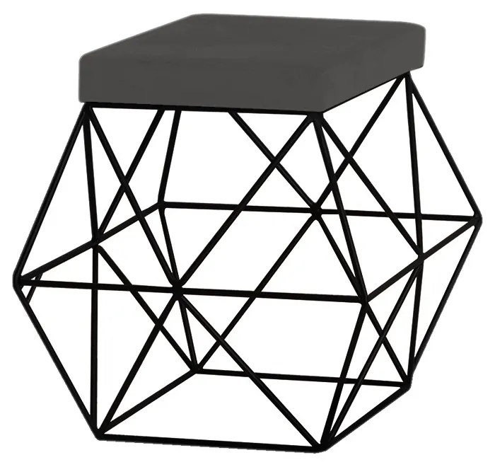 Puff Decorativo Sala de Estar Base Preto Trixie Suede Cinza G41 - Gran Belo