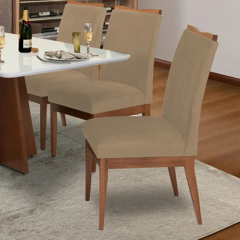 Conjunto 4 Cadeira Decorativa Leticia Aveludado Nude