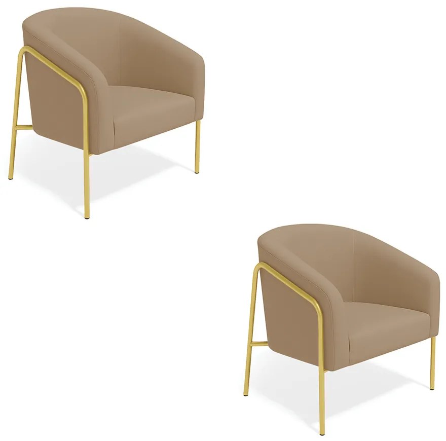 Poltrona Sala Industrial Alta Dourado Kit 2 Stella Suede D03 - D'Rossi  - Marrom Rato