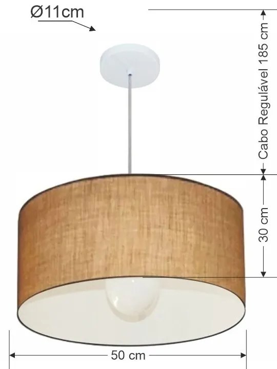 Lustre Pendente Cilíndrico Vivare Md-4069 Cúpula em Tecido 50x30cm - Bivolt