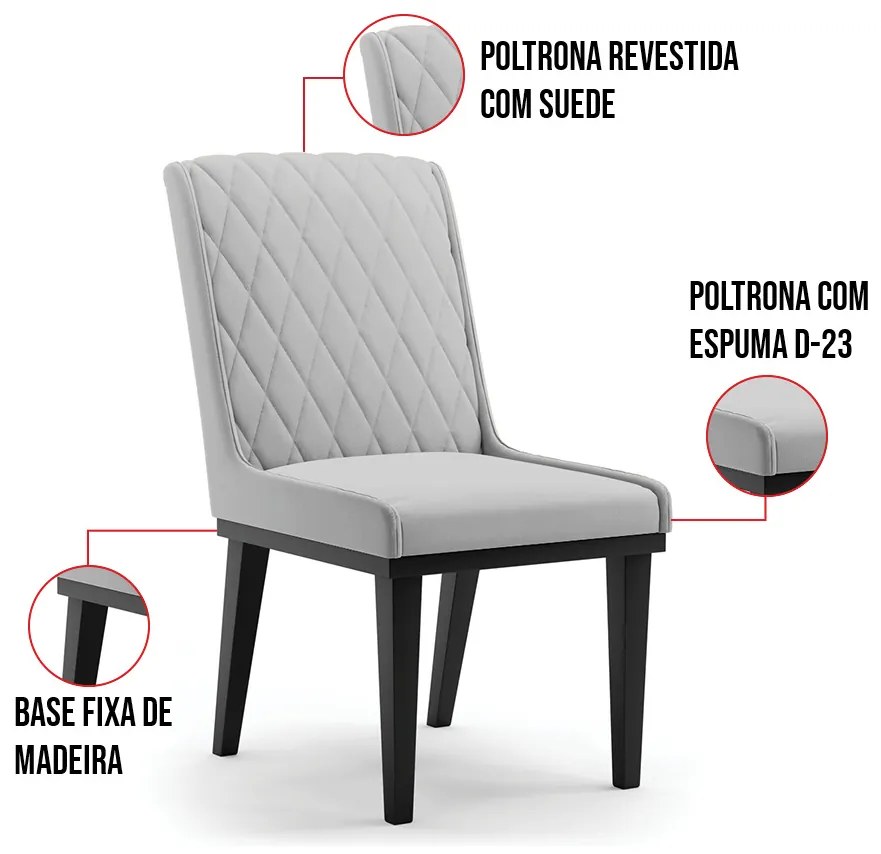 Cadeira Sala de Jantar Base Madeira Preto Kit 4 Sofia Suede Azul Marinho D03 - D'Rossi - Cinza