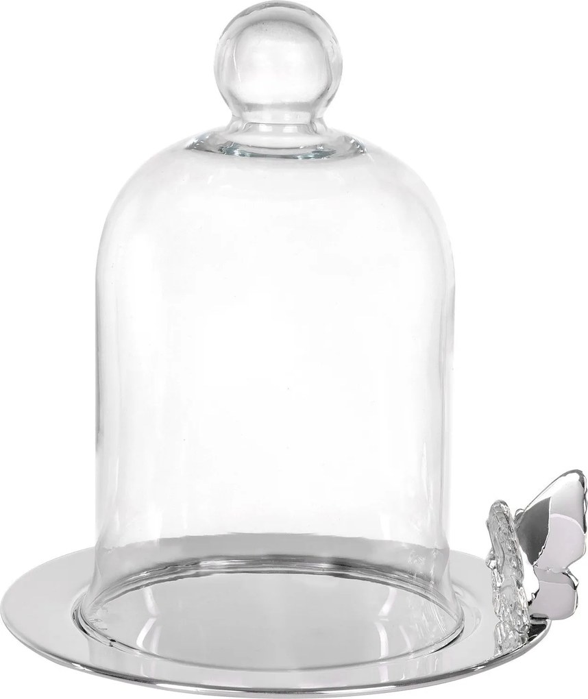 Prato de Prata c/ Borboleta e Cúpula em Vidro