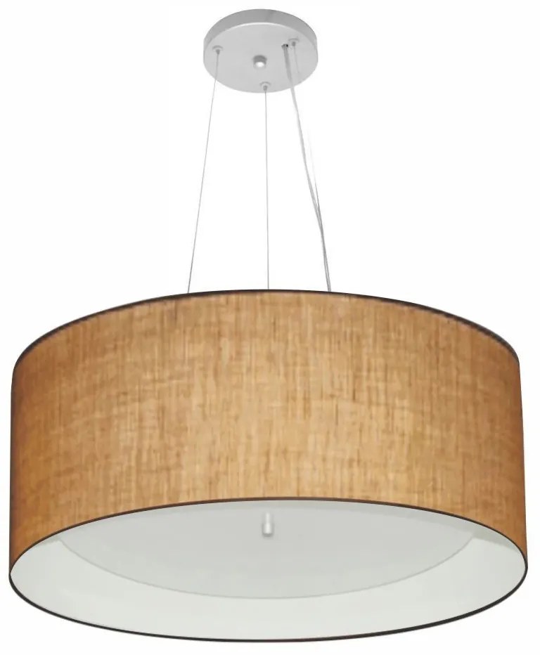 Lustre Pendente Cilíndrico Md-4145 Cúpula em Tecido 50x25cm Palha / Branco - Bivolt
