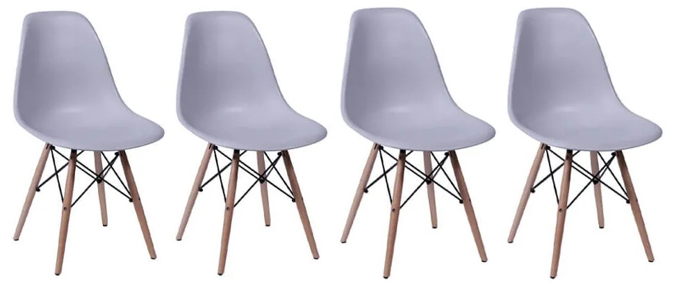 Conjunto 4 Cadeiras Eiffel Base Madeira Cinza - Conjunto 4 Cadeiras Eiffel Base Madeira - Cinza