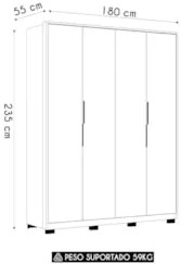 Guarda Roupa Casal 180cm 4 Portas Atren D02 Nogueira/Nude - Mpozenato