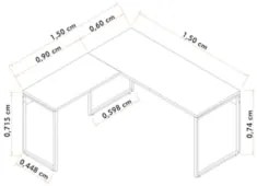 Conjunto Escritório 3 peças Mesa em L Estante e Aparador Studio Indust