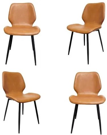 Kit 04 Cadeiras Bergen PU Caramelo Base em Aço Preto - 76326 Sun House